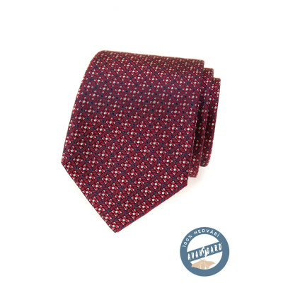 Czerwony jedwabny krawat z kolorowym wzorem