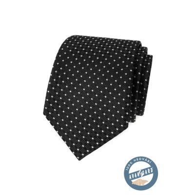 Czarny jedwabny krawat z białą kropką