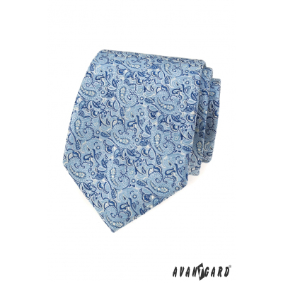 Niebieski krawat z eleganckim wzorem paisley