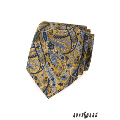 Niebiesko-żółty krawat we wzór paisley