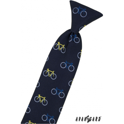 Niebieski krawat dziecięcy 31 cm, kolorowy rower