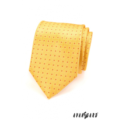 Żółty krawat męski z czerwoną kropką