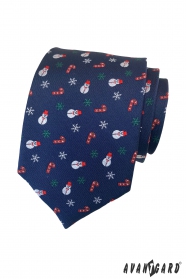 Niebieski krawat świąteczny z bałwanem
