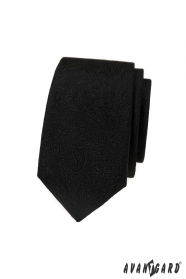 Czarny wąski krawat z motywem paisley