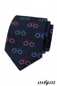 Granatowy krawat ze wzorem rowerowym