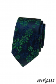 Wąski krawat w niebiesko-zielony wzór