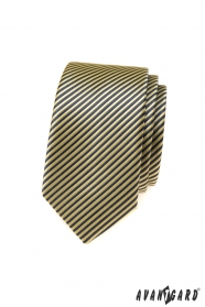 Wąski krawat w szaro-żółte paski