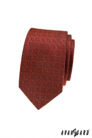 Wąski krawat w kolorze cynamonowego brązu z wzorem