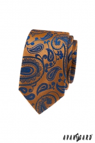 Pomarańczowy krawat z niebieskim wzorem paisley