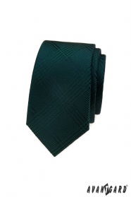Ciemnozielony wąski krawat ze wzorem