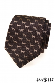 Brązowy krawat z motywem psa