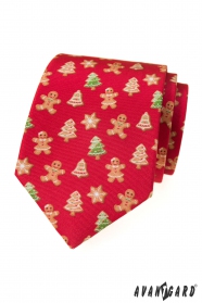 Czerwony krawat z piernikiem świątecznym