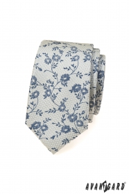 Szary krawat w niebieski kwiatowy wzór