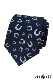 Niebieski krawat z podkowami