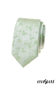 Wąski krawat w zielony kwiatowy wzór