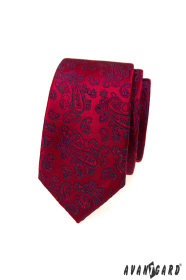Czerwony krawat z niebieskim kaszmirowym wzorem