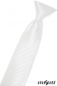 Biały krawat chłopięcy z błyszczącym wzorem