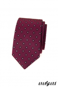 Wąski krawat ze wzorem w kolorze bordowym