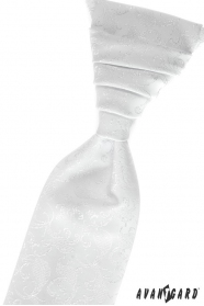 Biały krawat ślubny z poszetką z błyszczącą nicią