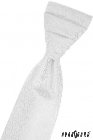 Biały krawat ślubny z wzorem