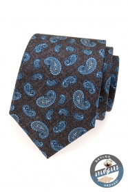 Krawat męski jedwabny niebieski paisley