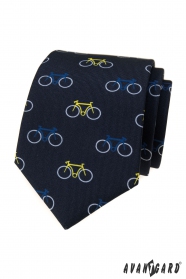 Niebieski krawat, kolorowy wzór rowerowy