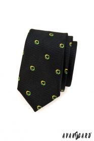 Wąski czarny krawat z wzorem