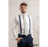 Kremowy krawat ze świątecznym wzorem - szerokość 7 cm