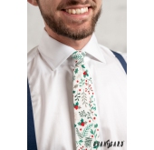 Kremowy krawat ze świątecznym wzorem - szerokość 7 cm