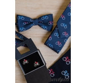 Granatowy krawat ze wzorem rowerowym - szerokość 7 cm
