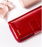 Czerwony skórzany portfel damski Lorenti - 9,5 x 17 x 3,5