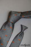 Szary krawat, pomarańczowy lis - szerokość 7 cm