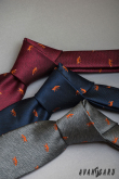 Szary krawat, pomarańczowy lis - szerokość 7 cm