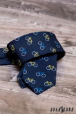Niebieski krawat, kolorowy wzór rowerowy - szerokość 7 cm