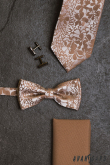Beżowy krawat z kwiatowym wzorem - szerokość 7,5 cm