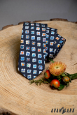 Niebieski krawat, zabawny kwiatowy wzór - szerokość 5 cm