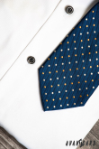 Niebieski strukturyzowany krawat w kropki - szerokość 8 cm