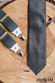 Szary krawat, wzór bażanta - szerokość 7 cm