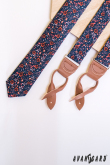 Ciemnoniebieski wąski krawat z kwiatowym wzorem - szerokość 5 cm