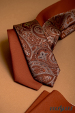 Wąski krawat w brązowy wzór paisley - szerokość 6 cm