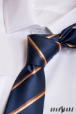 Ciemnoniebieski wąski krawat z brązowym paskiem - szerokość 6 cm