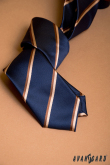 Ciemnoniebieski wąski krawat z brązowym paskiem - szerokość 6 cm