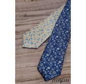 Wąski krawat w niebiesko-żółty wzór - szerokość 5 cm