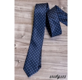 Granatowy wąski krawat w jasnoniebieskie kropki