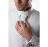 Kamizelka ślubna z krawatem i poszetką biały błyszczący wzór - 66