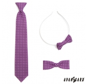 Krawat chłopięcy, fioletowy w białe kropki - długość 31 cm