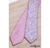 Różowo-szary krawat Paisley - szerokość 7 cm