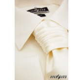 Delikatny gładki krawat ślubny kremowy - uni