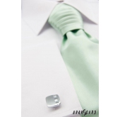 Delikatny zielony krawat ślubny z poszetką - uni