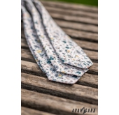 Biały wąski krawat w kolorowe kwiaty łąkowe